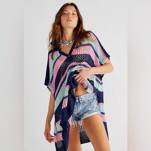 Free People Rare Bayside Stripe Crochet Ponch